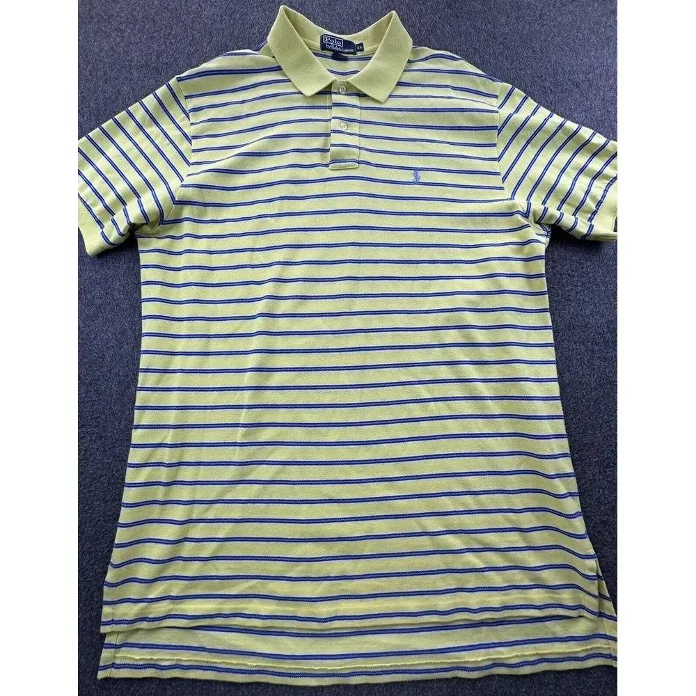 Polo Ralph Lauren Polo Mens X-Large Yellow Blue Striped Logo Pullover Golf Shirt